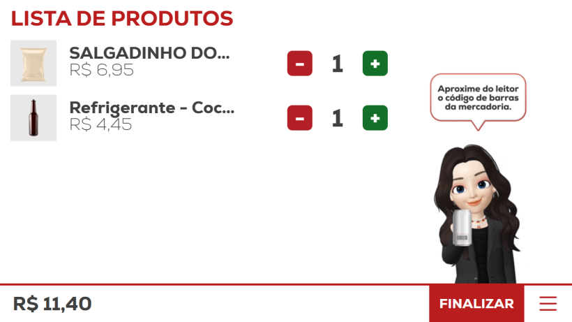 tela da DDORA mostrando os produtos que foram passsados no leitor