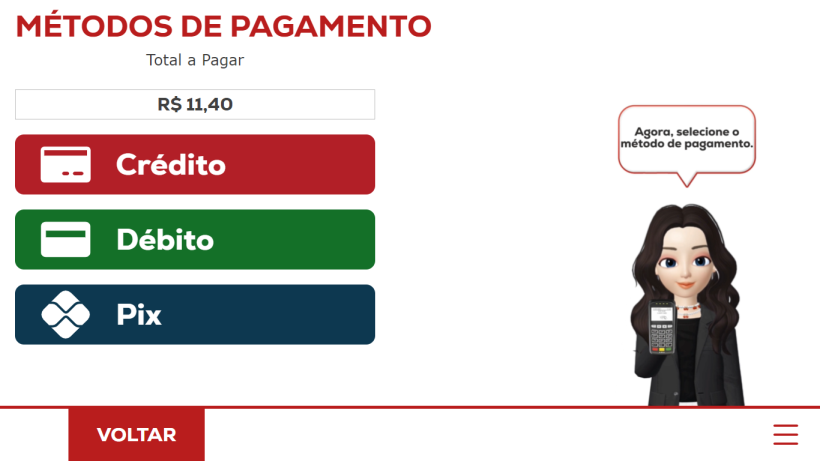 tela da DDORA mostrando os metodos de pagamentos disponiveis